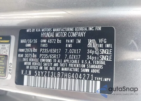 2017 Hyundai Santa Fe Sport from USA, damaged, VIN 5XYZT3LB7HG404271